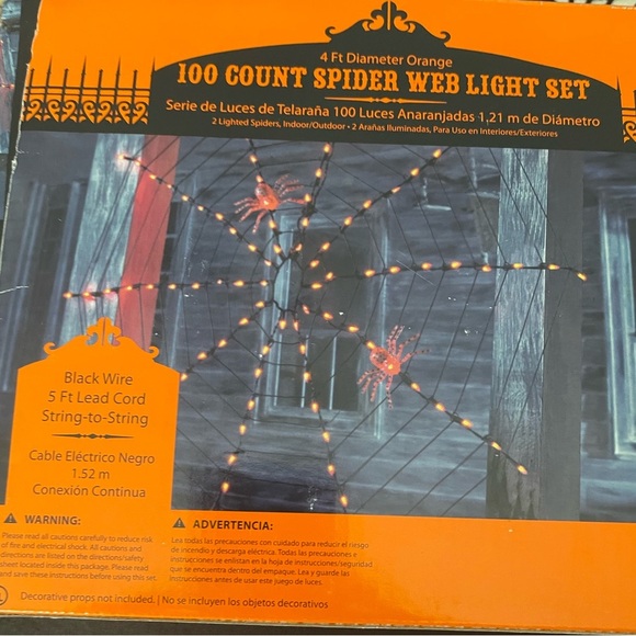 Orange Spider Web Light Set, new in box, 100 lights, 4ft diameter - Picture 2 of 2